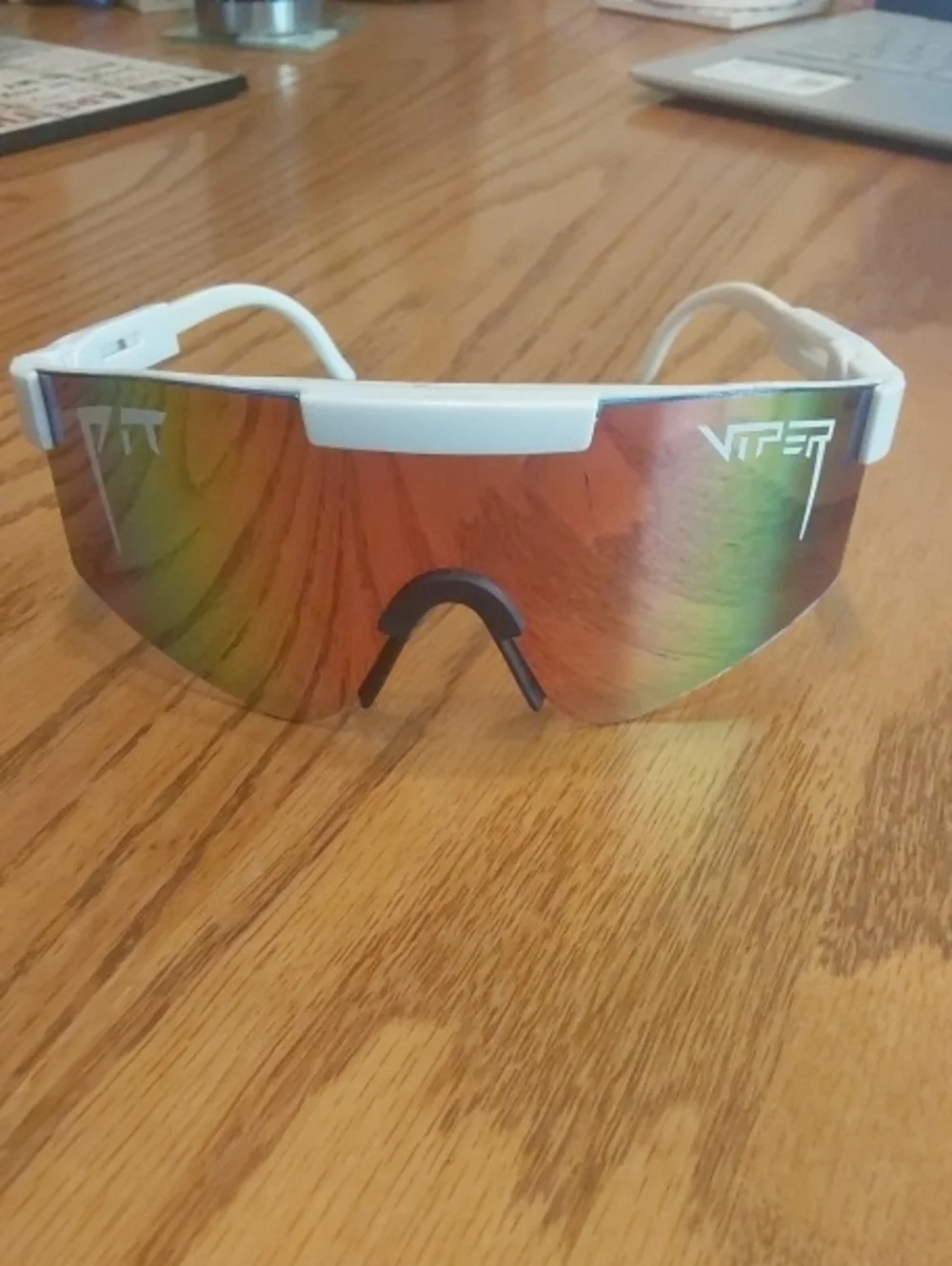 Pit Viper White Sports Sunglasses with Iridescent Mirrored Lens